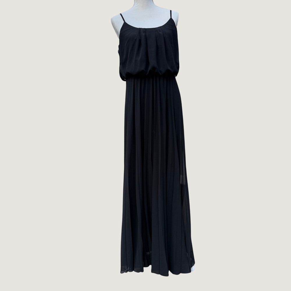 Bisou Bisou Michele Bohbot Black Pleated Blouson Maxi Dress Size 12 Formal Gown